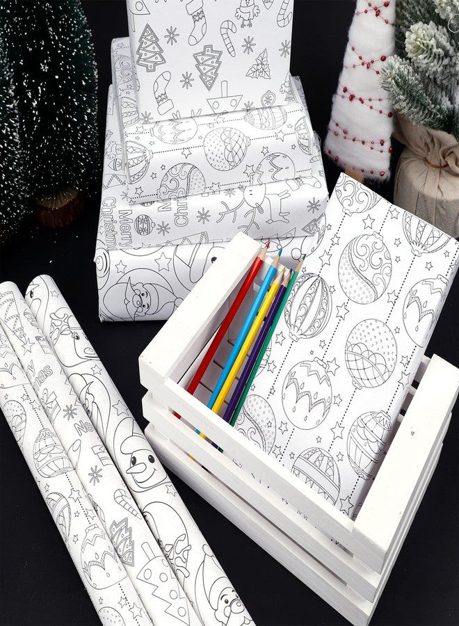Chochkees Craft Christmas Gift Wrap Design, with 6 Color Pencils Included, White Craft Wrapping Paper Roll, 17.5" X 180" Inch - 15' Ft. Xmas Wrapping Paper Roll, Pack of 3, DIY Christmas - Image 4
